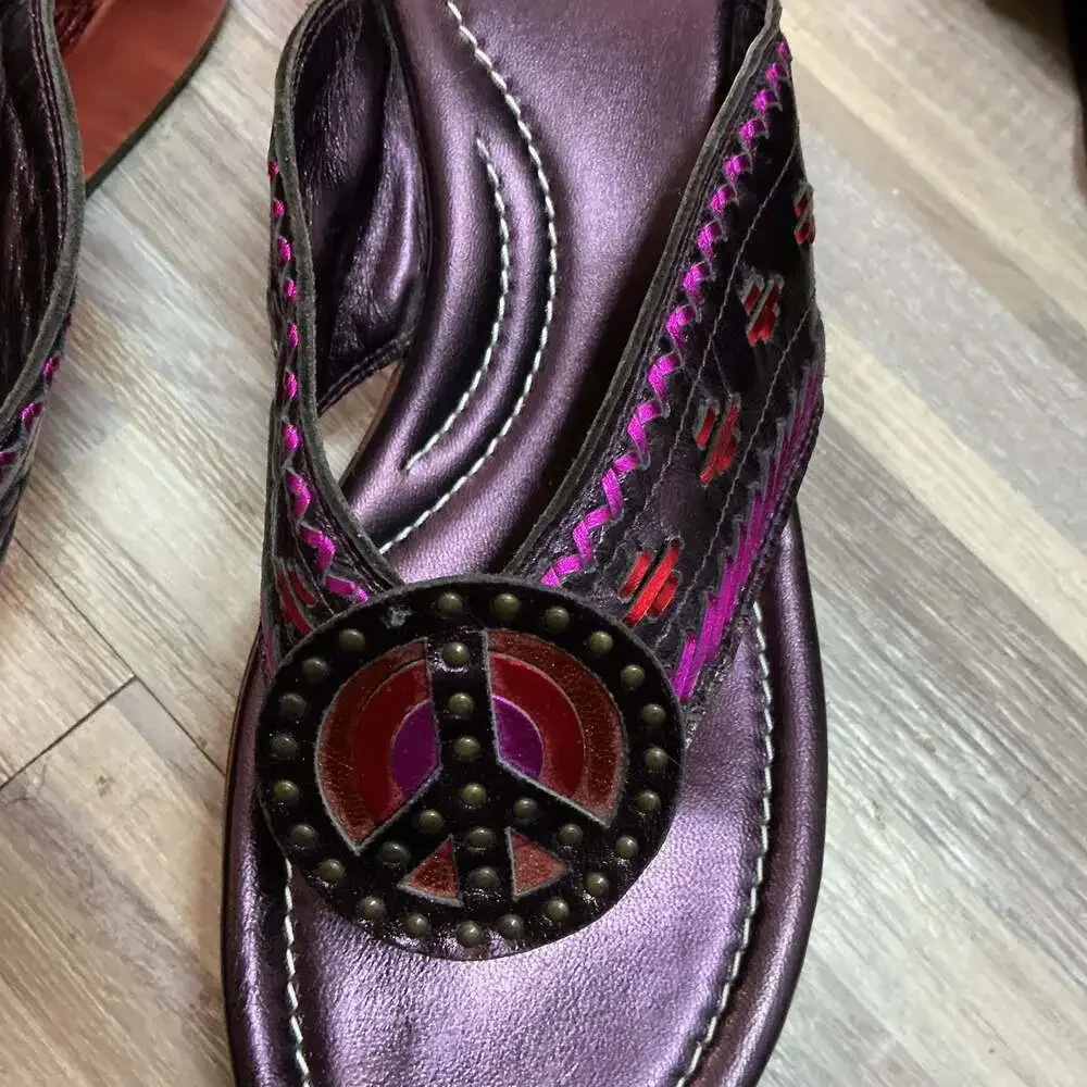 Donald J. Pliner Sidra Metallic Leather Peace Sign Wedge Sandals